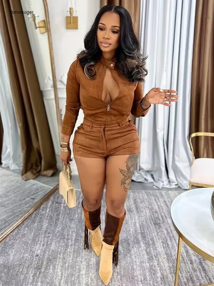 

Yomesugar женский замшевый бархатный комплект из двух предметов, сексуальная эластичная укороченная куртка на молнии с длинными рукавами и шорты, одинаковая уличная одежда в стиле Харадзюку