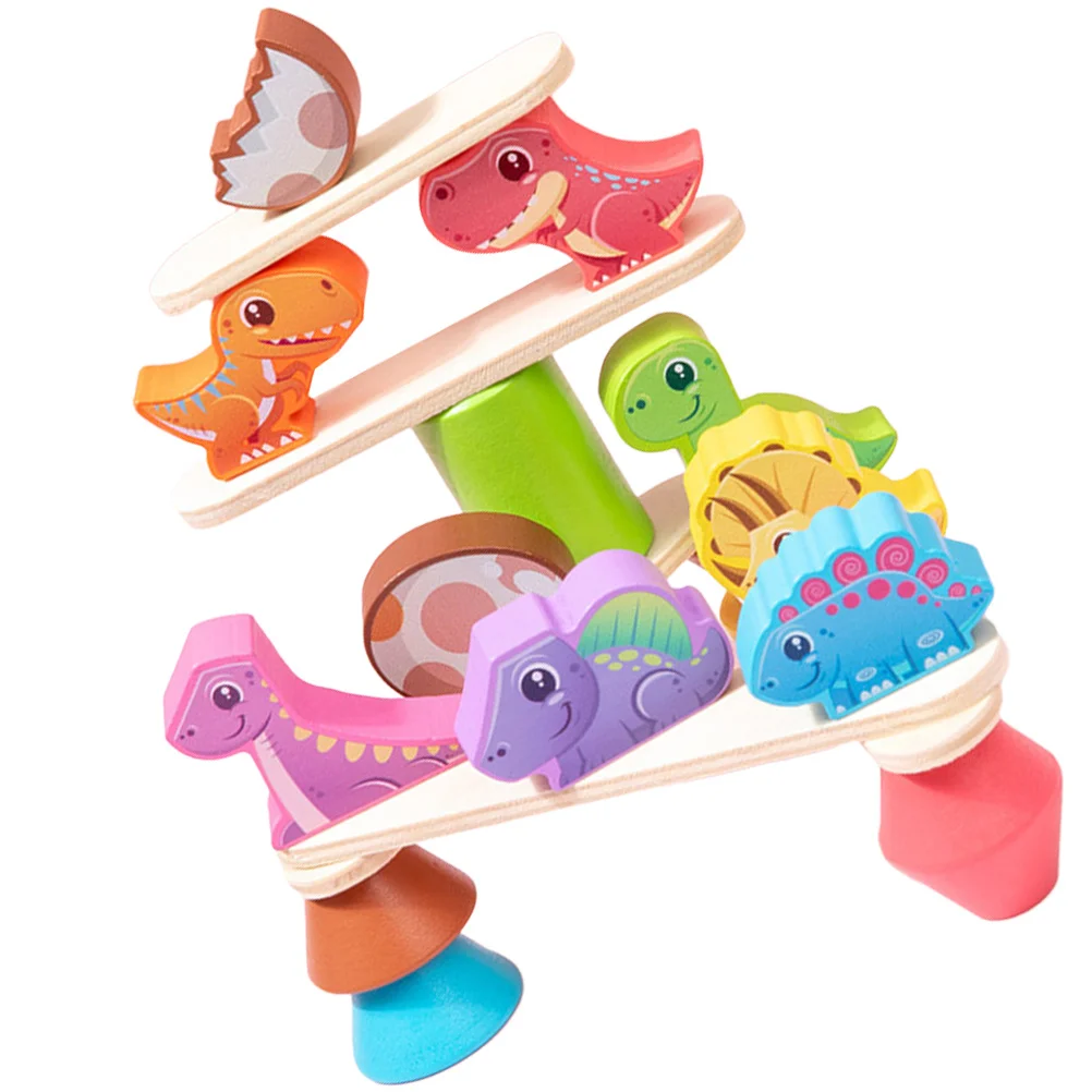 1 مجموعة الحيوان ديناصور التوازن كتل ملونة خشبية الكرتون التعليمية للأطفال كومة لعبة الوالدين والطفل اللعب تحسين المهارات الاجتماعية
