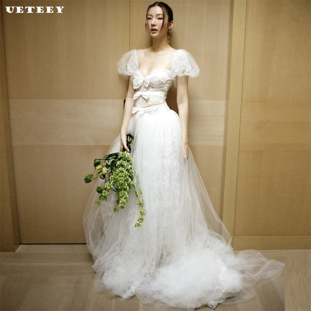 UETEEY индивидуальное корейское элегантное свадебное платье с пышными рукавами и v-образным вырезом для женщин, свадебное платье трапециевидной формы со шлейфом на спине