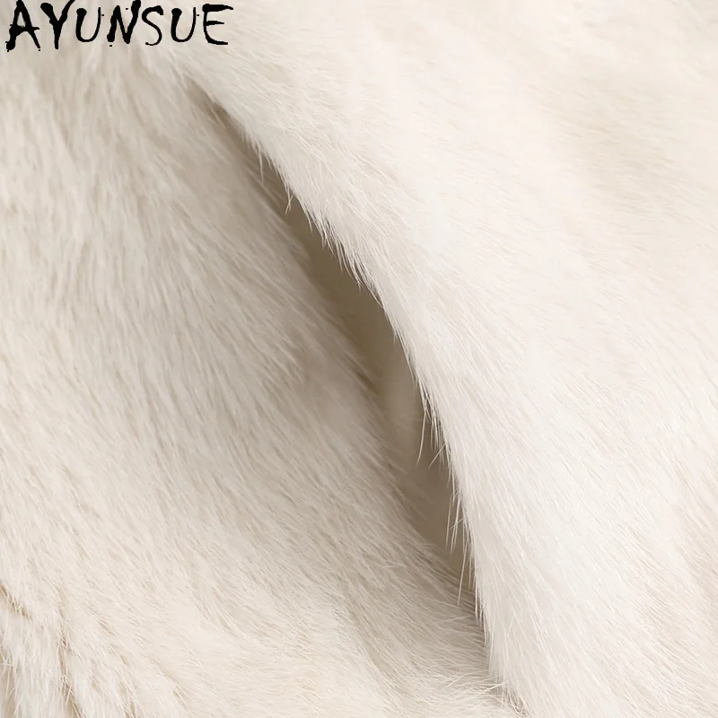 AYUNSUE Naturalna Kurtka z Futra Norki Damska Średniej Długości Stójka Prawdziwe Futro Płaszcz Damski Odzież Cała Norka 2025 Zima Шуба Женская
