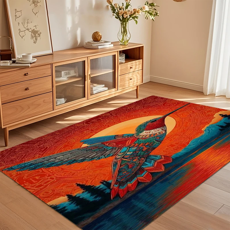 Vibrant Hummingbird Sunset Rug for Living Room - Artistic Bird Non-Slip Rug for Boho& Eclectic Decor  Bedroom Living Room Carpet