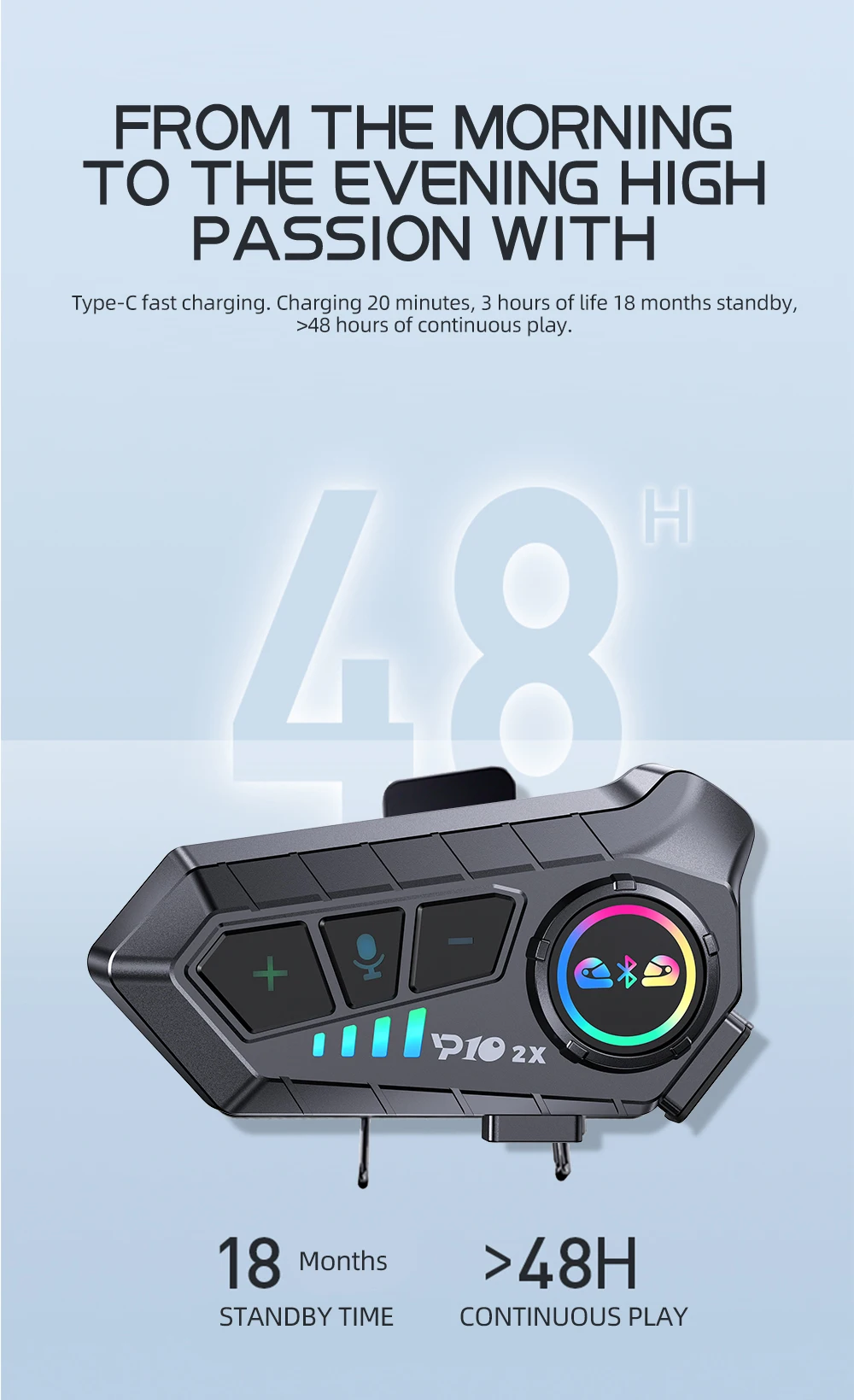 KEBIDUMEI 1/2x Motorrad-Intercom-Headset für 2 Fahrer, Interkommunikator, Moto, 300 m, wasserdicht, Musik-Sharing-Interphone – Detail 4
