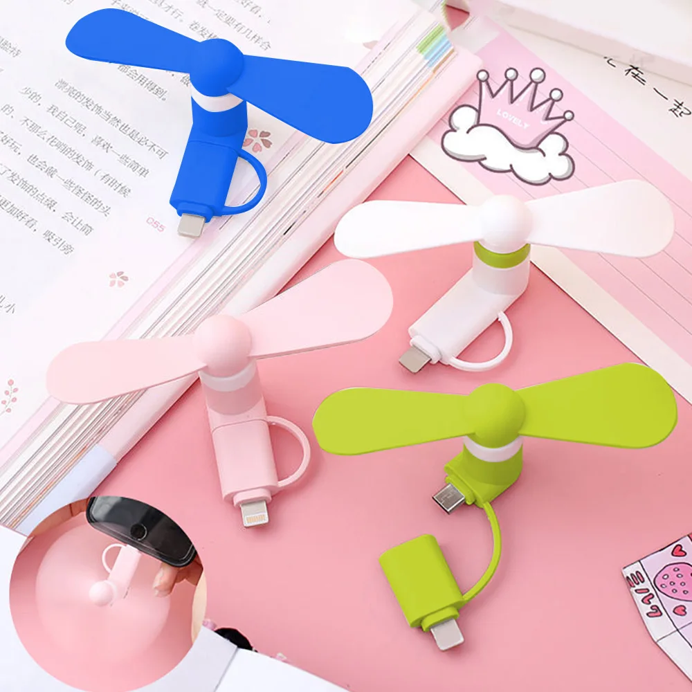 Phone Fan 2in1 Type C Mini Mobile Phone Fans Compatible with Android Samsung Xiaomi Smartphone Tablet Fit for Micro USB/Type C