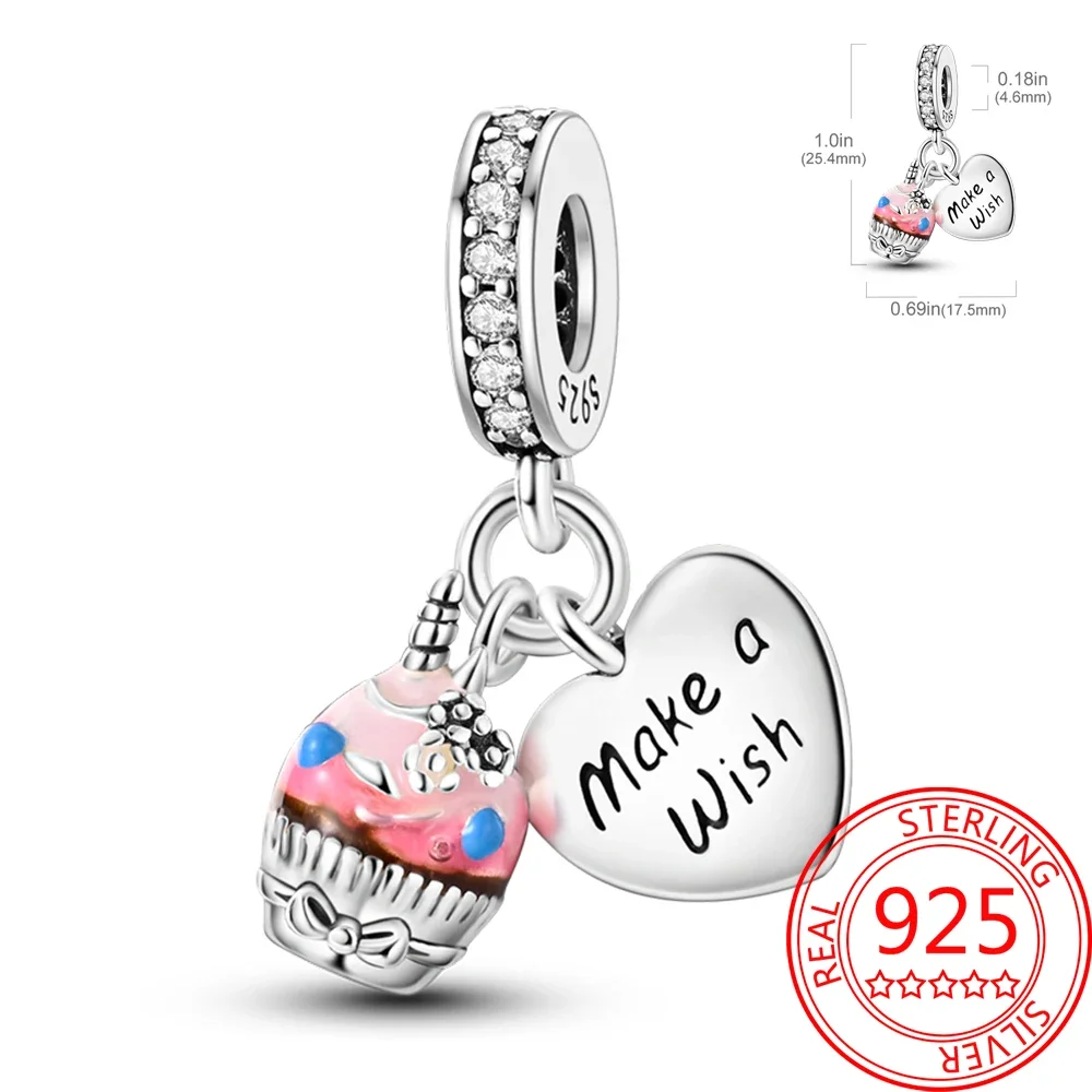 Delicious Food 925 Sterling Silver Doughnut Cake Dessert Fruit Fine Wine Bead Pendant Fit Bracelet Necklac Boutique Jewelry Gift