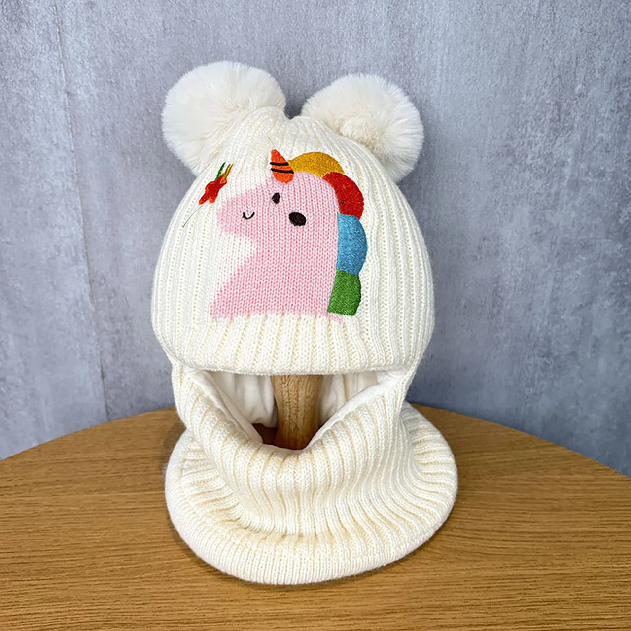 Bonito dos desenhos animados cachecol do bebê uma peça chapéus inverno engrossar proteção facial menino menina com capuz gorro equitação ao ar livre à prova de vento earmuffs