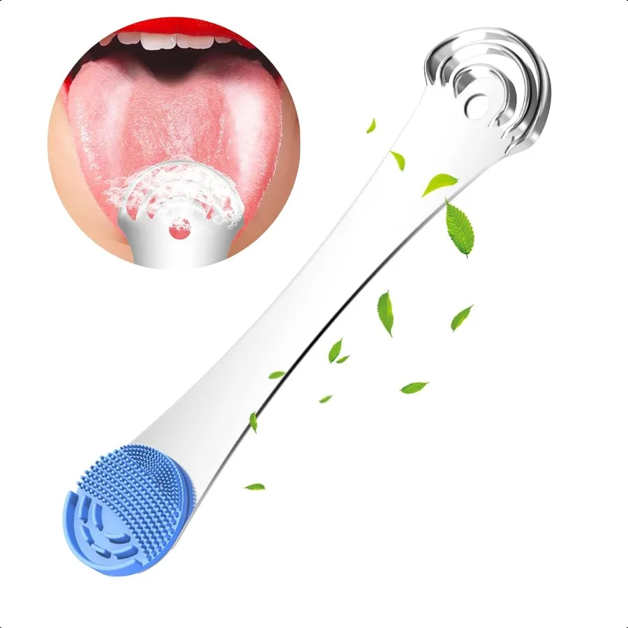 

Tongue Scraper for Adultsand Durable Food Grade 2 in 1 Silicone Tongue Brush and 100% Stainless Steel Tongue Scrapers Reduce Ba