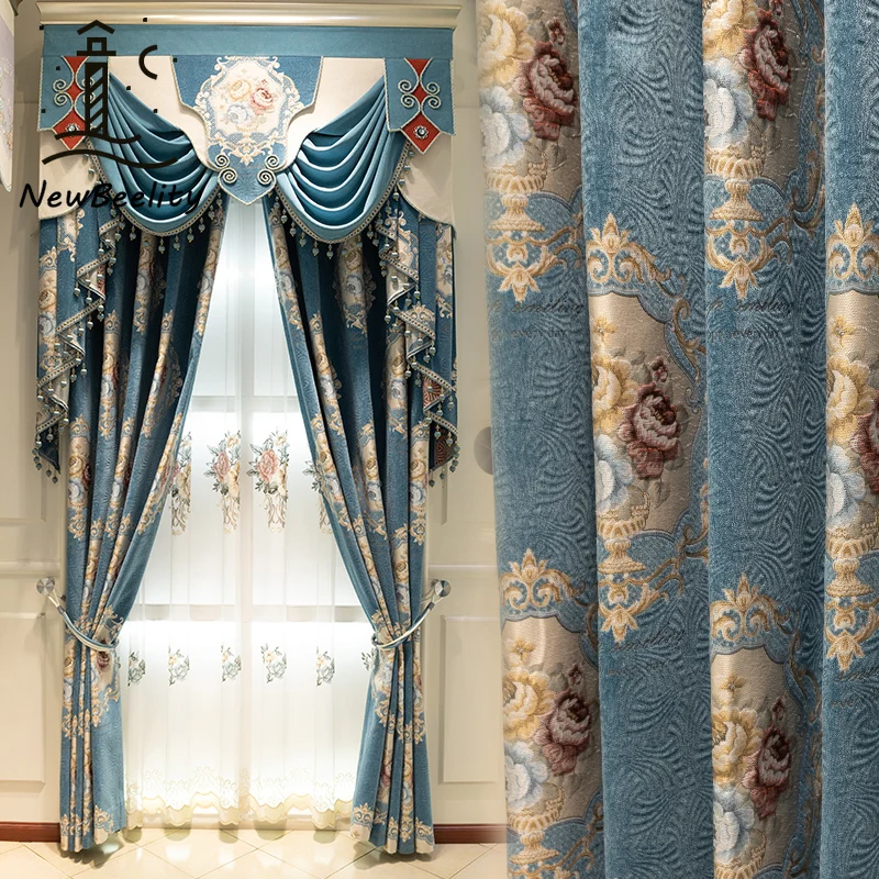 

Luxury European-style Chenille Jacquard Thickened Blackout Curtains for Living Room Bedroom Dining Valance Custom Size Decor