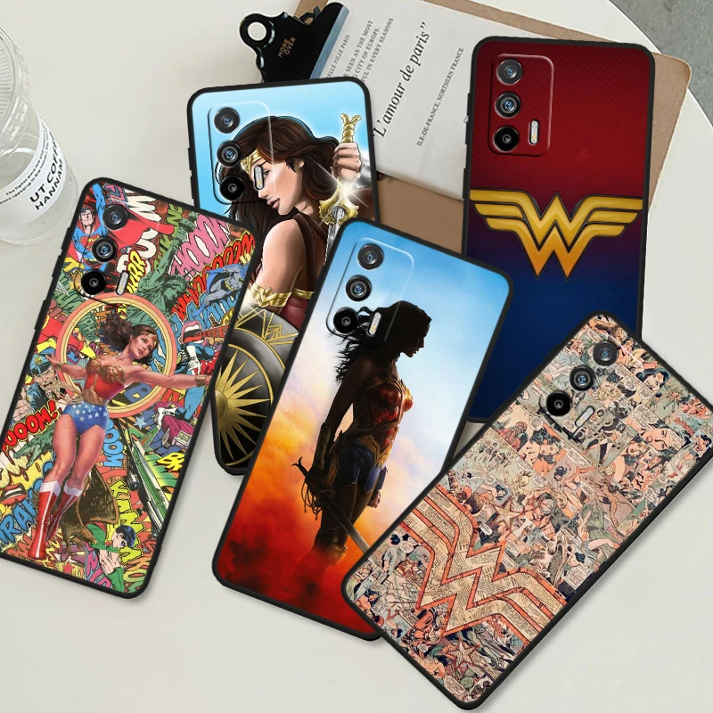 W-wonders Woman Cute For OPPO Realme GT3 2 C55 C33 C35 C30S C31 X3 X2 Q5i Q3S C21Y Pro Black Silicone Phone Case