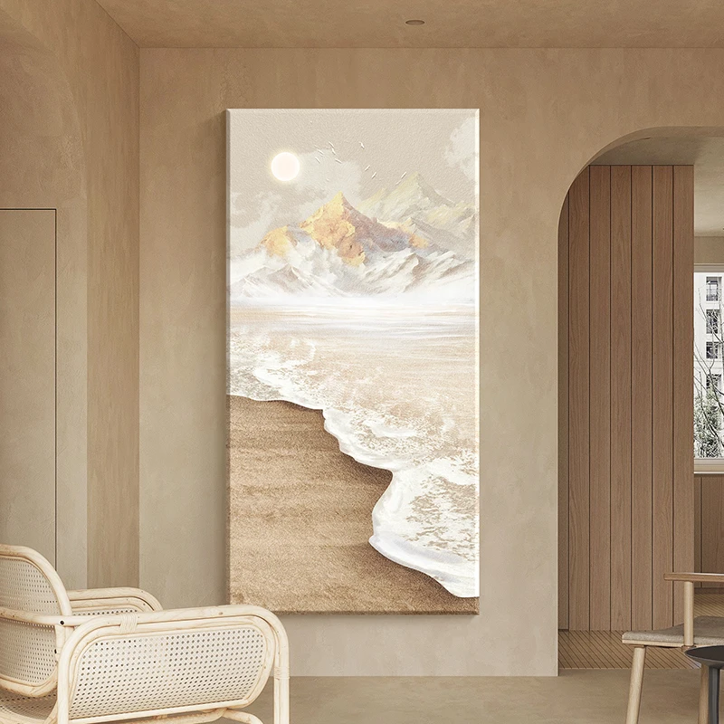 

Sandstone beach entrance LED wall light with three-dimensional texture. At the end of the corridor, the entrance door faces the