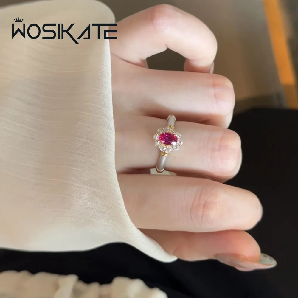 

WOSIKATE Роскошное винтажное кольцо с красным корундом для женщин, посеребренное модное ювелирное изделие, кольцо на палец с матовым покрытием в форме яйца