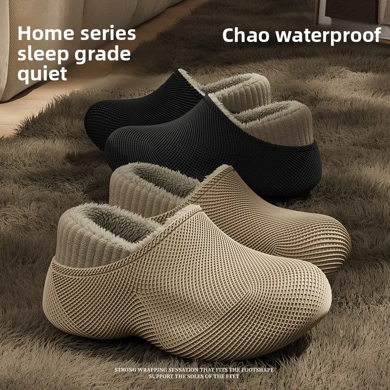 Thick Fleece Lined Cotton Slippers for Women Winter Warm House Shoes Outdoor Use Non Slip Waterproof Sole