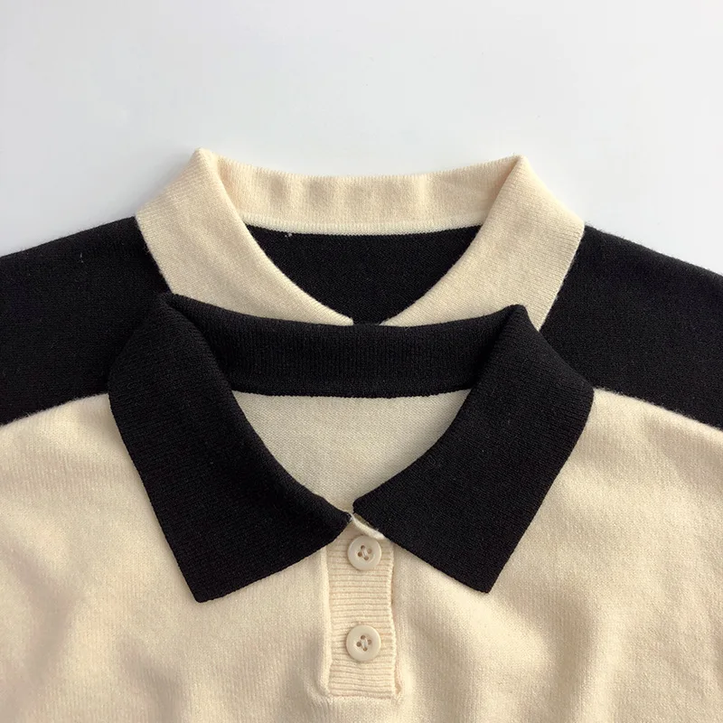 Autumn New Children\'s Sweater Two button striped polo knit sweater Kids Tops Boys fashion loose Knit wear