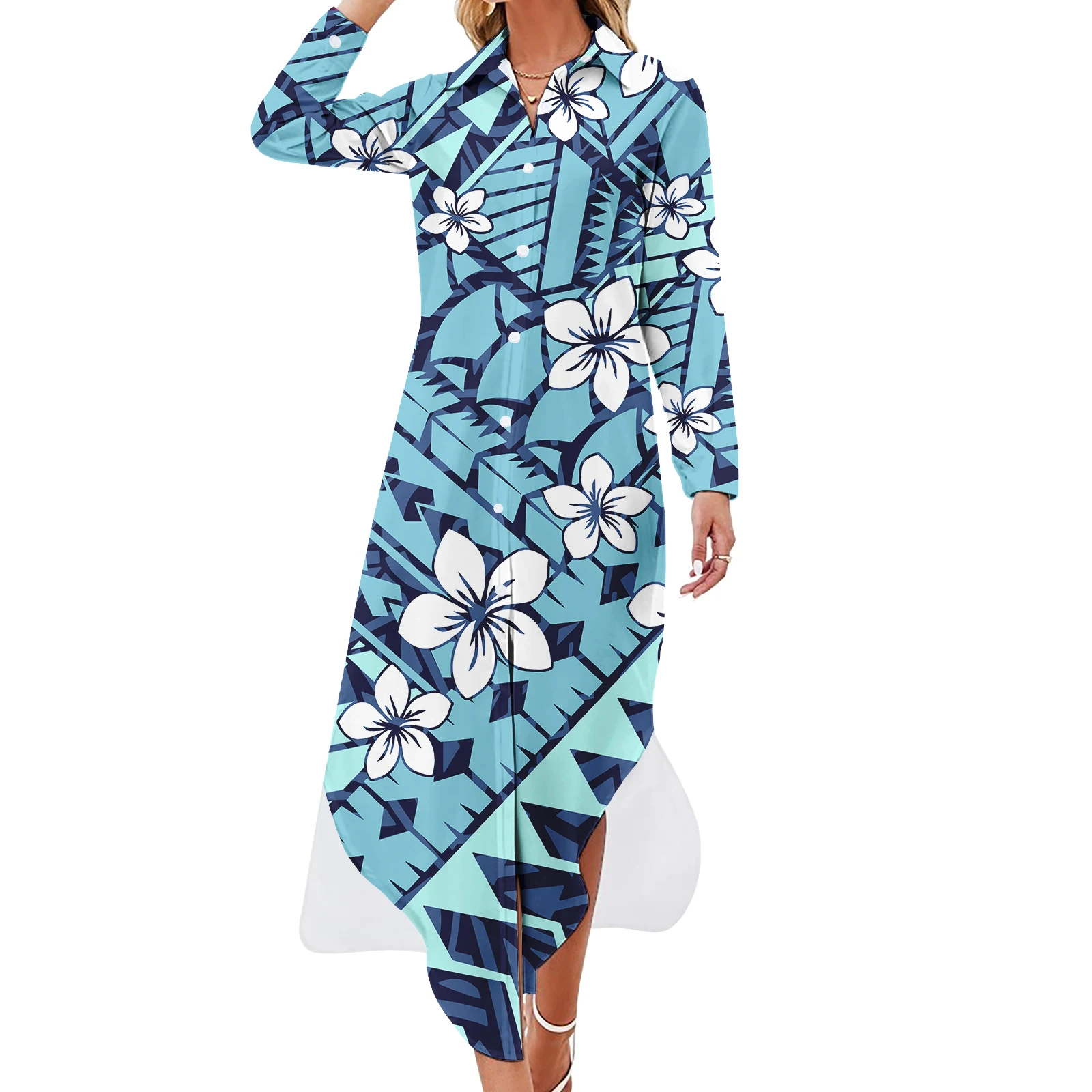 Custom Dresses Polynesian Samoan Fijian Tribal Puletasi Design Tapa Print Ladies Long Party For Women Shirt Dress