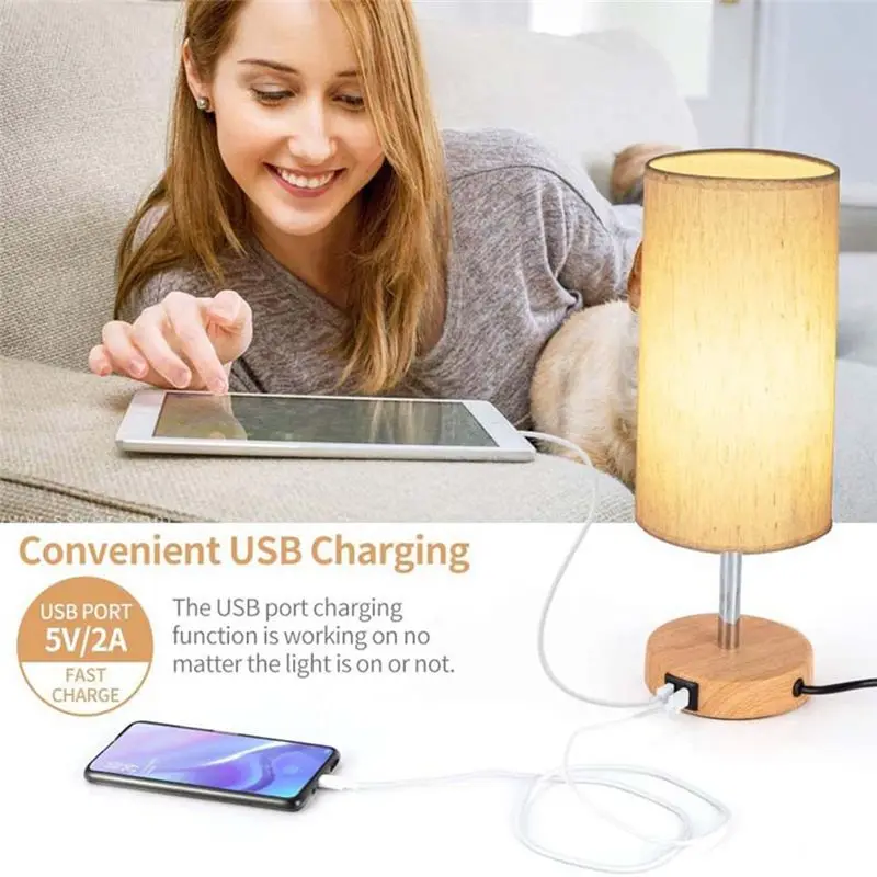 *ABKM Beside Table Lamp for Bedroom Nightstand - 3 Way Dimmable Touch Lamp USB C Charging Ports and AC Outlet US Plug