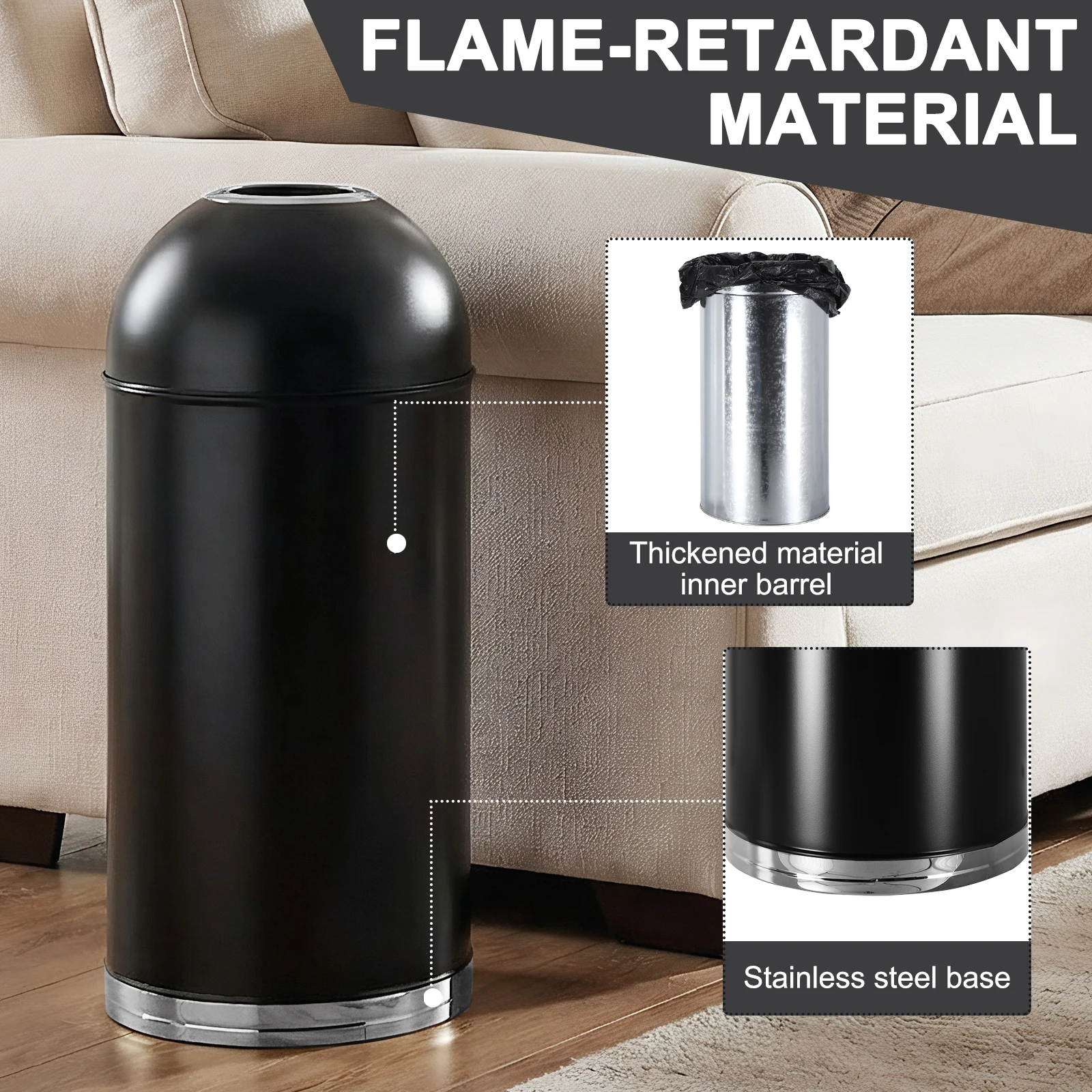 

58L Round Open Top Waste Bin with Removable Inner Bucket Heavy-Duty Metal Garbage Cans for Home Office Restaurant Commercial Use