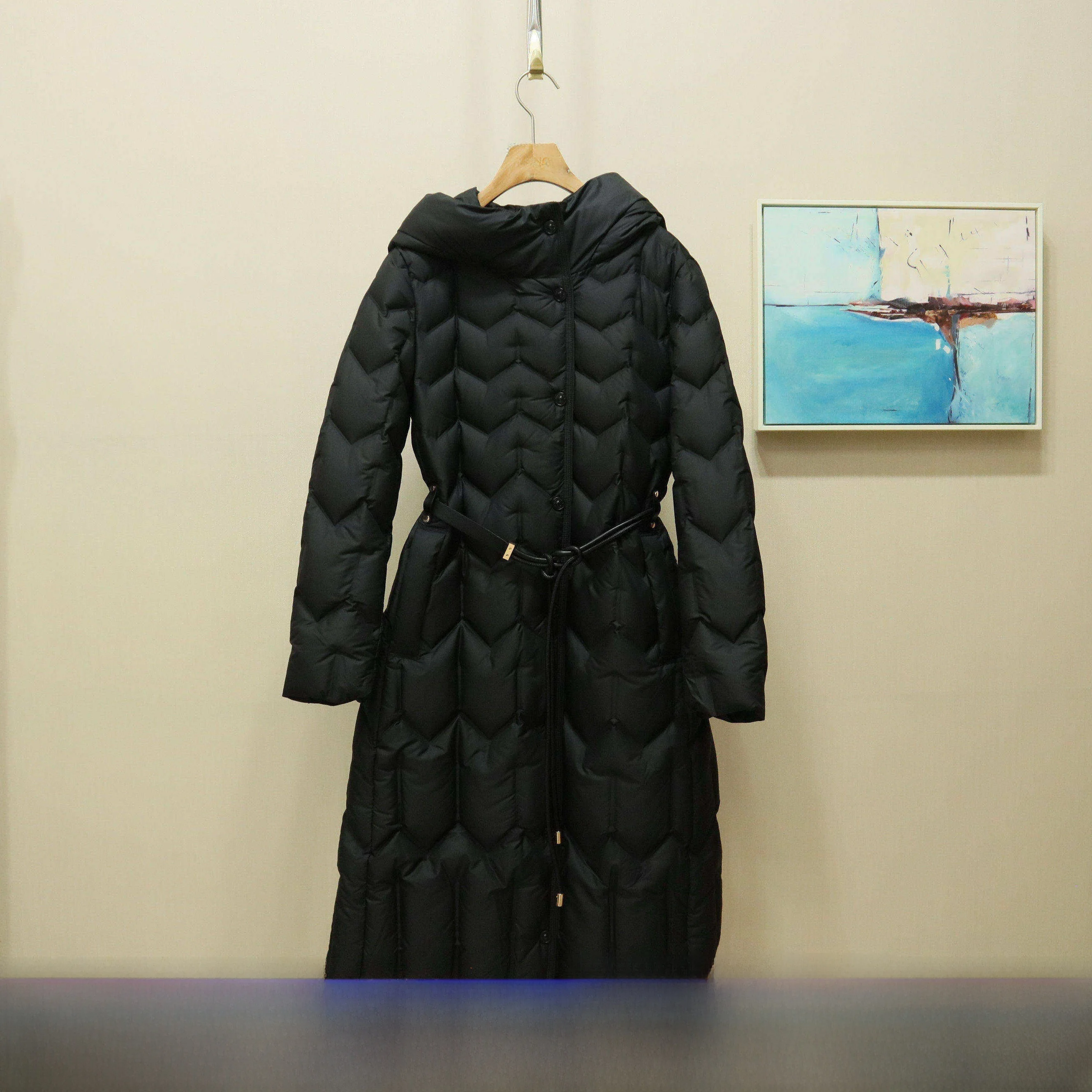

Winter New Style Slim Fit Padded Coat Waist Cinching Duck down Women's Long Coat Warm Commute Style White Duck Feather 90%