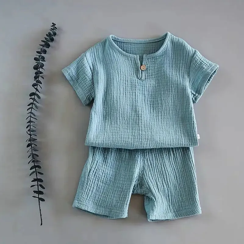Conjunto de ropa de verano para niños, 2 uds., conjunto de ropa para bebés, conjunto de camisetas de algodón y lino para niñas y niños