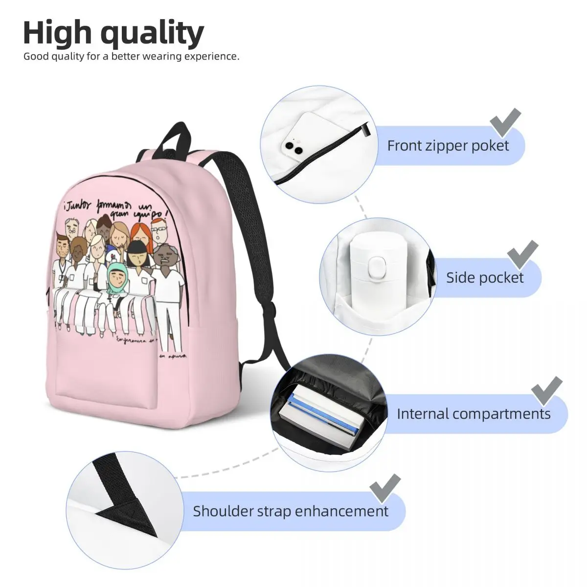 Backpack for Preschool Primary School Student Enfermera En Apuros Doctor Nurse Medical Book Bags Boy Girl Kids Canvas Daypack