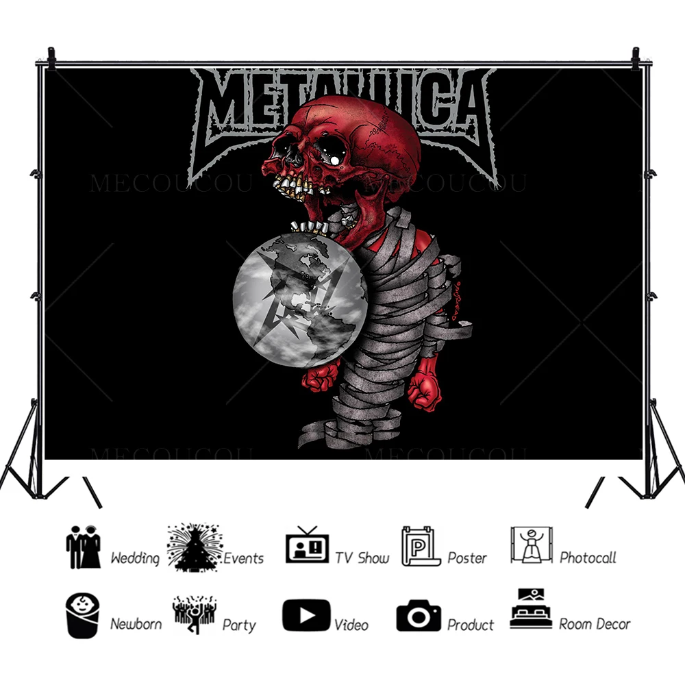 Metallica Theme Backdrop Lightning Cross Cemetery Scene Skull Dark Style Rock Fans Music Party Decoration Photography Background - Image 2