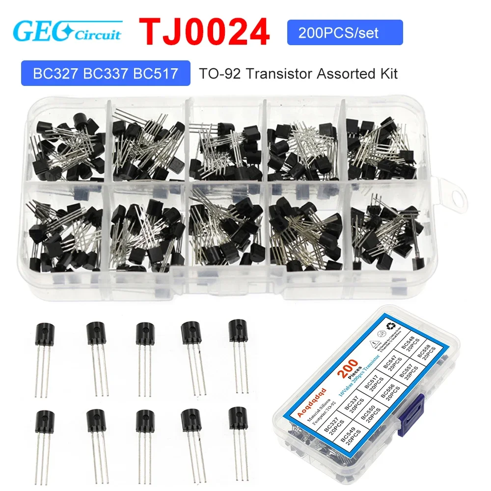 200Pcs Transistor Assortment PNP NPN TO-92 Transistor Kit Assortment Box BC327 BC337 BC517 BC547 BC548 BC549 BC550 BC556 BC557