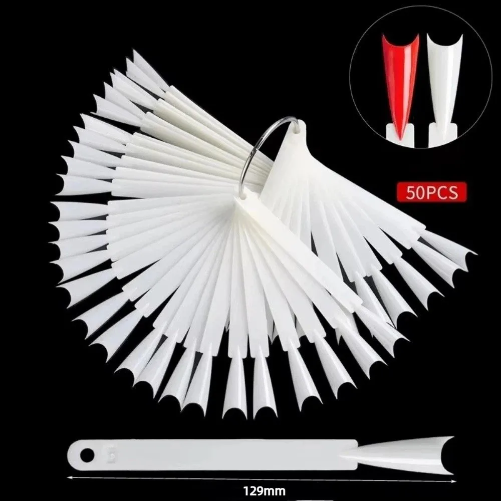 50pcs Clear Nail Sample Sticks with Rings Nail Swatch Nail Practice Display Tips False Nail Tips Fan-Shaped Nail Display Sticks