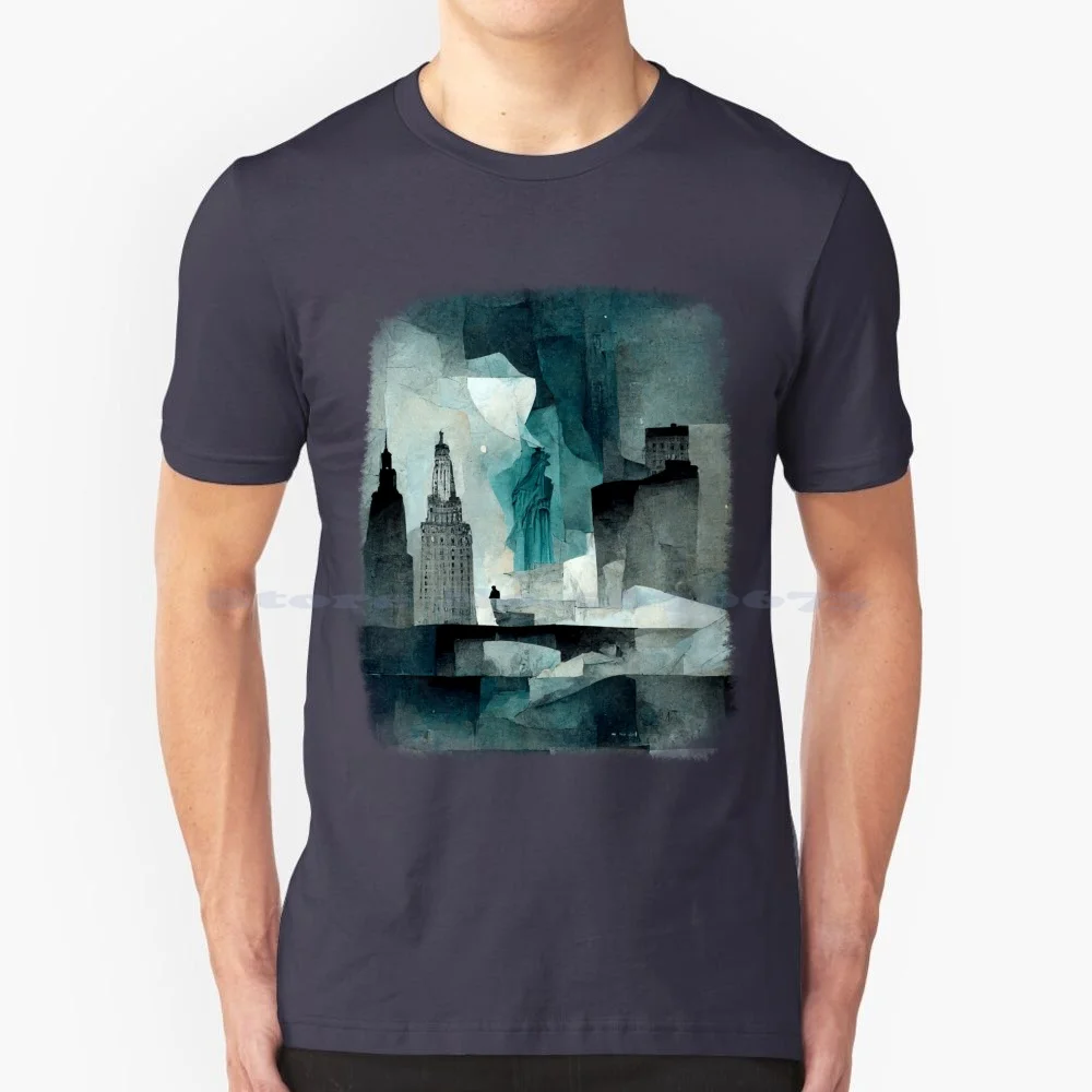 New York T Shirt 100% Cotton Tee New York Usa City Cosmopolitan Abstract Art Watercolor Travel Iconic Buildings Modern