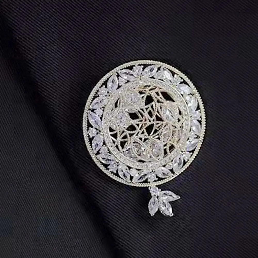 SHMIK Exqusite High-end Disk Round Rhinestone Gold Color Brooches Pins For Women Lady Elegant Banquet Party Gown Jewelry Badges