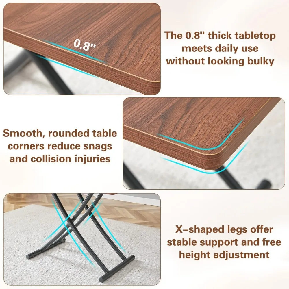 4人用の調節可能な折りたたみ式ダイニングテーブル、狭いスペース用の折りたたみ式テーブル、食べるために持ち上げることができるコーヒーテーブル、傷つきにくい