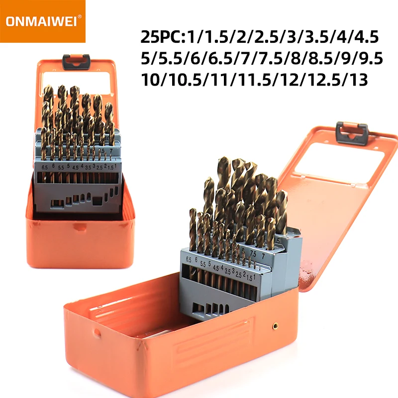 M35 HSS-CO 5% الكوبالت تويست مثقاب مجموعة متري مستقيم عرقوب مجموعة مع علبة معدنية للحفر الفولاذ المقاوم للصدأ الخشب المعادن