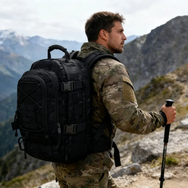Military-Style Tactical Hiking Backpack with Molle Webbing for Outdoor Camping, Hunting, and Travel Gear