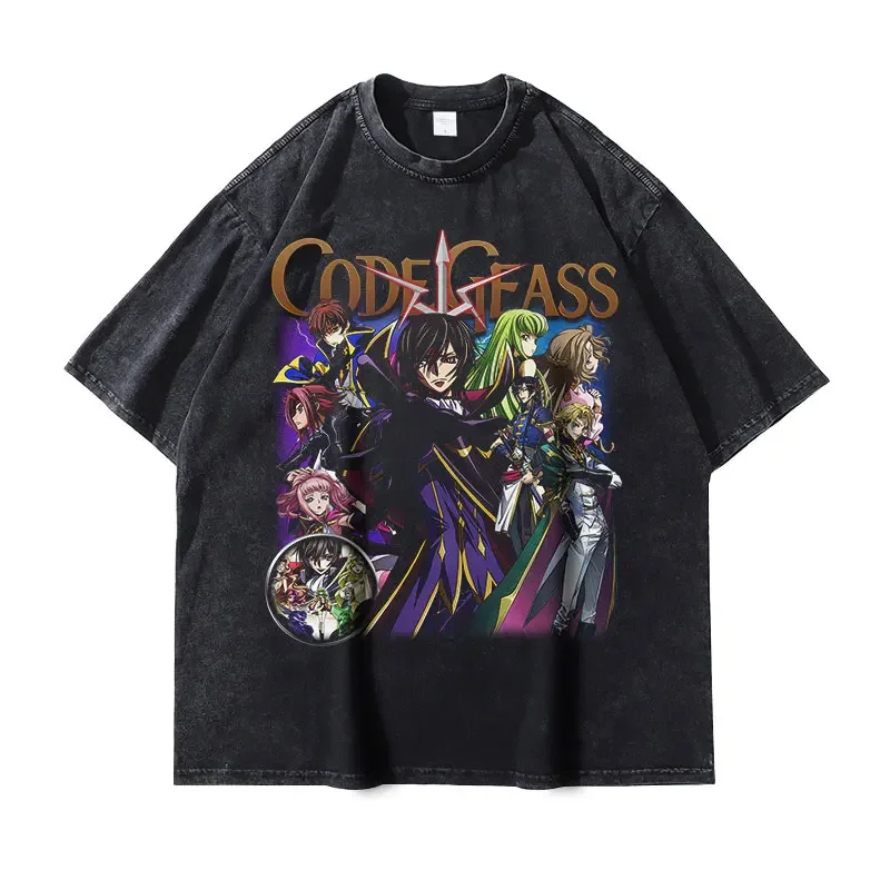 

Anime CODE GEASS T Shirts Vintage Washed Lelouch Lamperouge T-shirt Oversized Streetwear Manga C.C. Tops Tees Woman 100% 2024