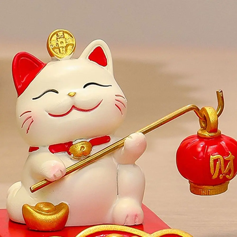 Figurine Miniature Items Lucky Cat Phone Holder Chinese Style Resin Crafts Animal Mobile Phone Stand Exquisite Realistic