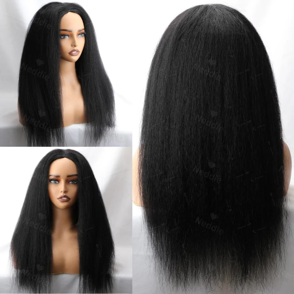 

Kinky Straight Wig 3 IN 1 Half Wig Human Hair Virgin Hair Ready to Wear Headband Wig With Drawstring Glueless Wig For Women