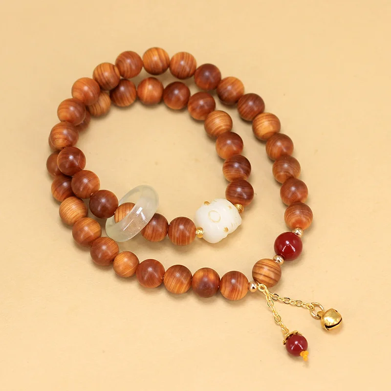 Aged cypress wood DIY bell cat style bracelet, 0.8mm size, unisex prayer beads, decorative ornaments, collectible jewelry