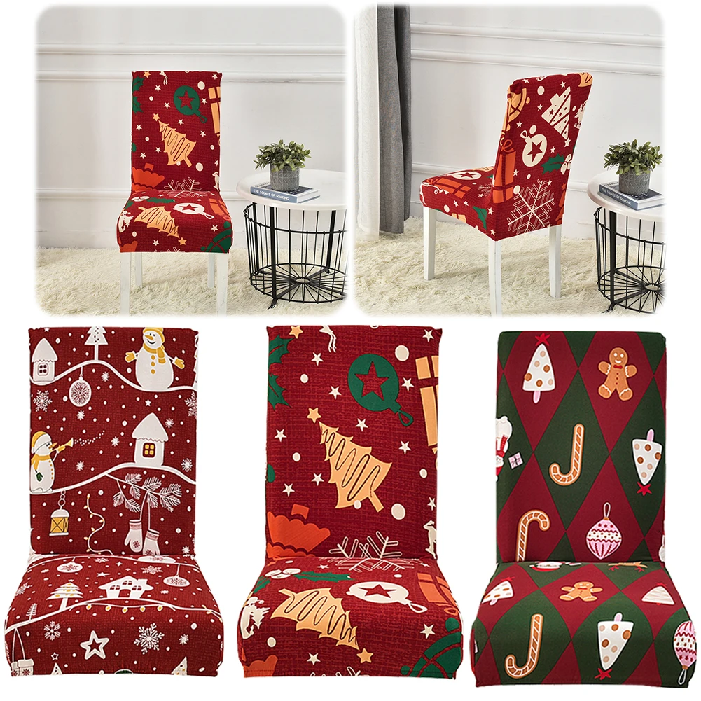 Christmas Dining Room Chair Covers Washable Stretch Chair Slipcovers Reusable Removable Chair Covers for Holiday Party Decor