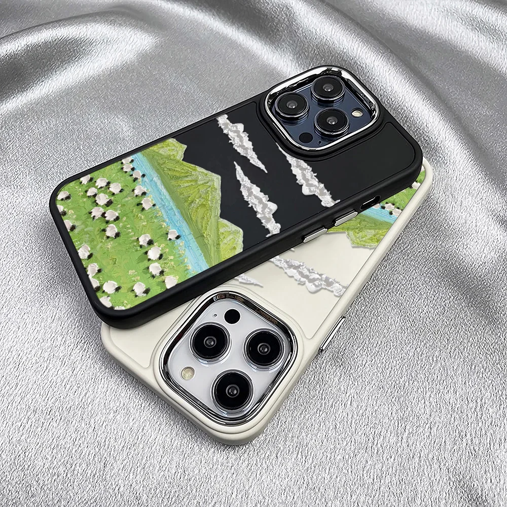 Grassland sheep Bear flower Case For iPhone 11 12 13 14 Simple and fresh Pro Max X XS XR 7 8 Cover Case  anti-fall soft shell