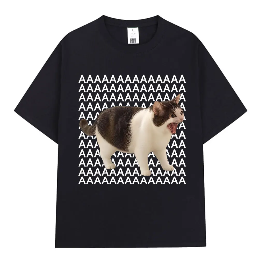 Screaming Cat Funny Internet Meme Cursed Sad Crying T Shirt Men Women Clothing Fashion Casual Short Sleeves 100% Cotton T-shirt