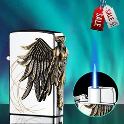 Metal Angel Embossed Torch Lighter Windproof Blue Jet Flame Butane Gas Lighters for Men's Gift Cigarette Accessories