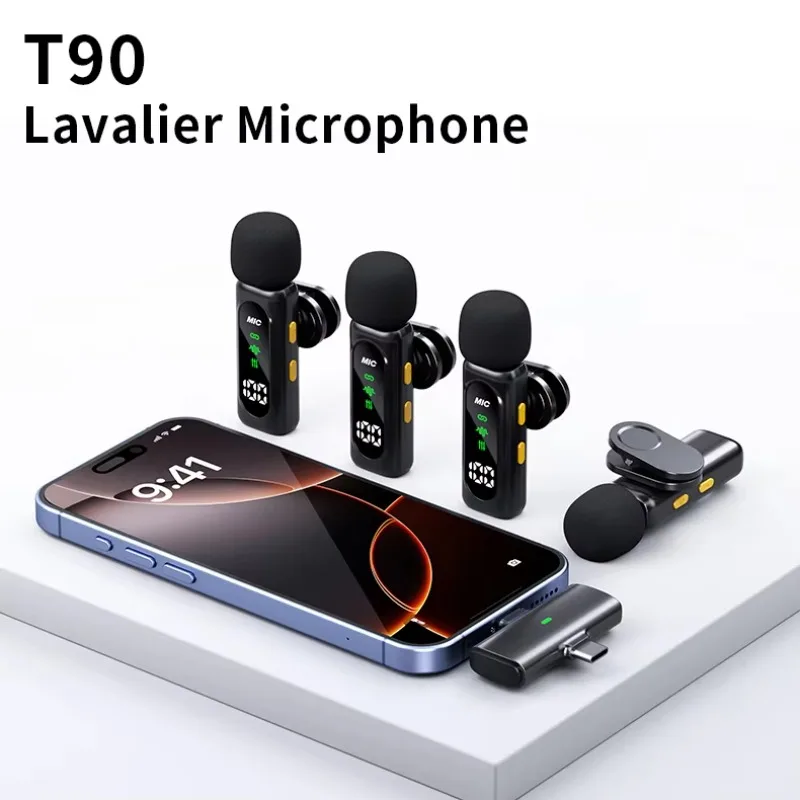 Wireless Lavalier Microphone Set with 4 Receivers Noise-Canceling Mini Mic for iPhone Android Portable Audio Video Recording