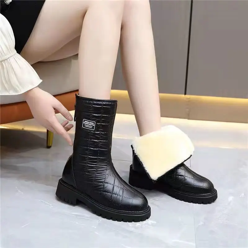 Shoes For Woman Mid Calf Silver Women\'s Snow Boots Half High Biker Waterproof Large Size Warm Winter 2024 With Stylish Hot