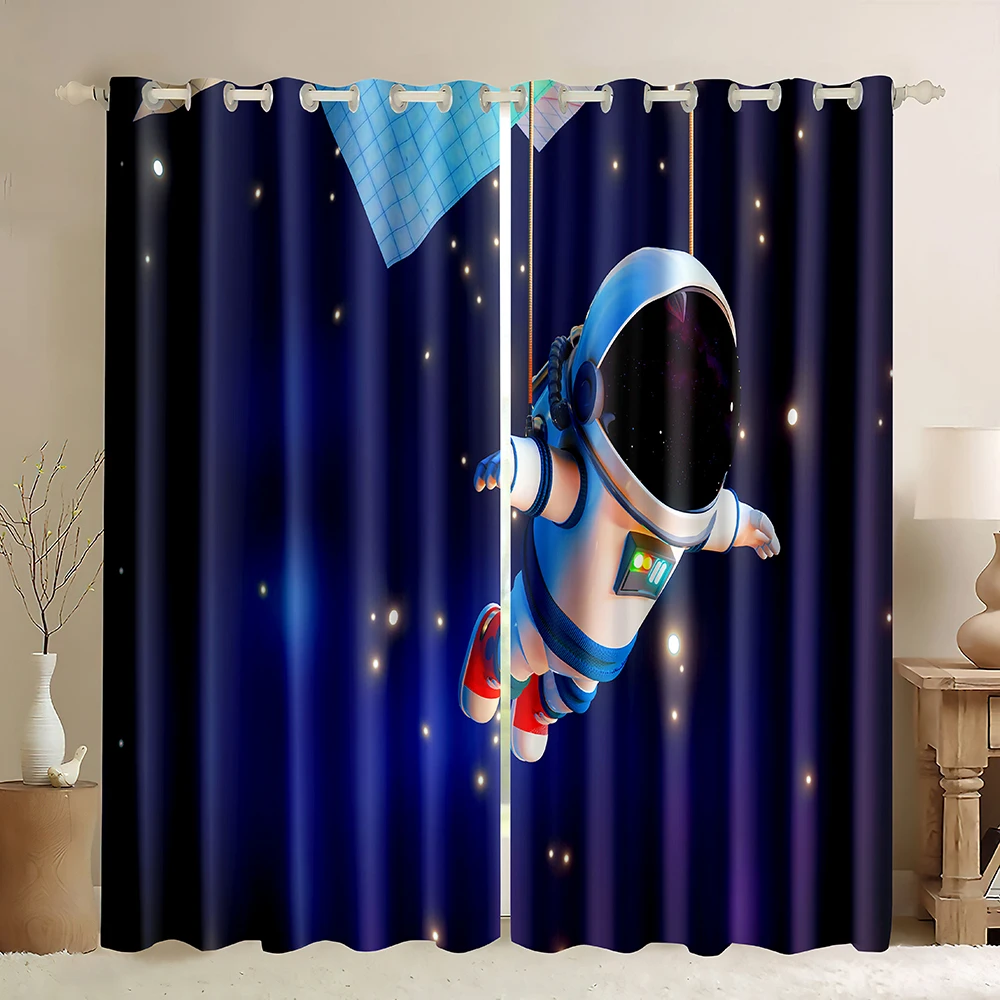 Space Astronaut Window Curtains 3D Cartoon Outer Space Galaxy Curtain,Star Outer Cool Cosmonaut Spaceman Blackout Curtains