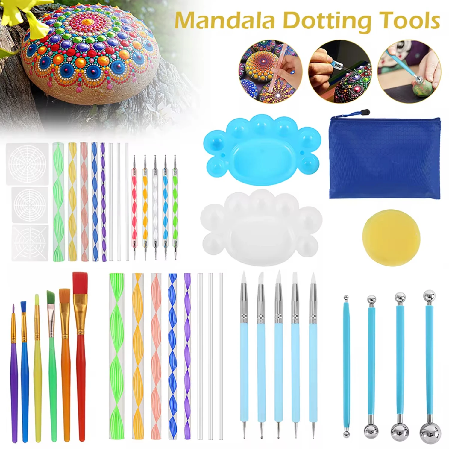 Mandala Dotting Stencil Tools DIY Stone Painting  Painting Rock Stone Pen Paint Stencil Brush Children's Crafts Mandala Art