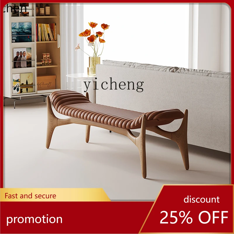 

ZML Italian light luxury new Chinese walnut entrance entrance bedroom bench end of bed shoe changing stool