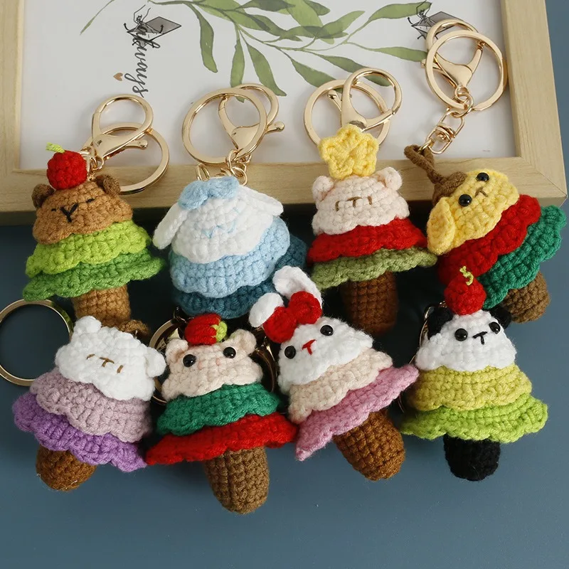 

Cartoon Christmas tree Handmade Woven Knitting Yarn Keychain Wool Thread Hook Weaving Crochet Doll Decoration Creative Gifts