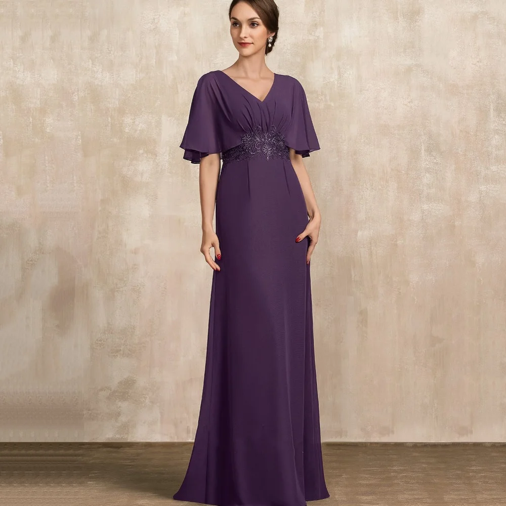 

V Neck Customized Mother Dresses Formal Mermaid Bride Party Dress Lace Floor Length Occasion Gown Elegant robes invitée mariage