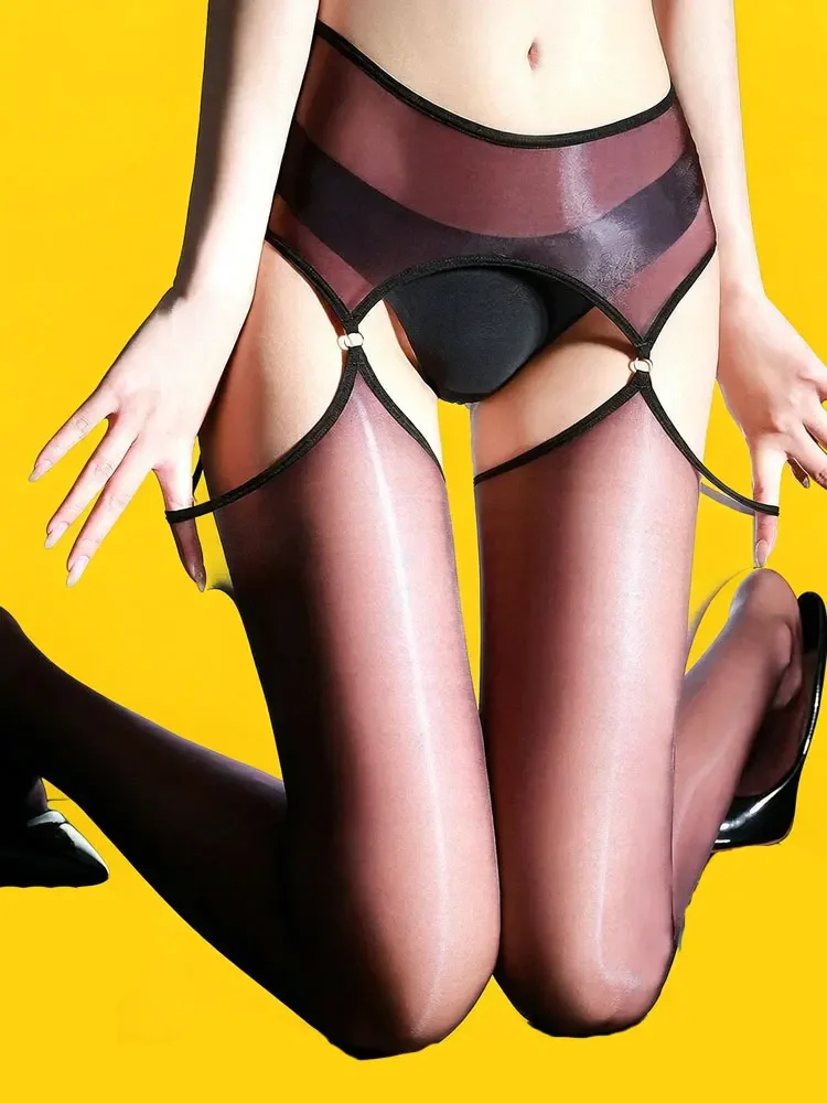 Fashion Ring Connectify Pantyhose Women's Ultrathin Oil Shiny High Elastic Hollow Out Garters With Stocking Package Hip Tights