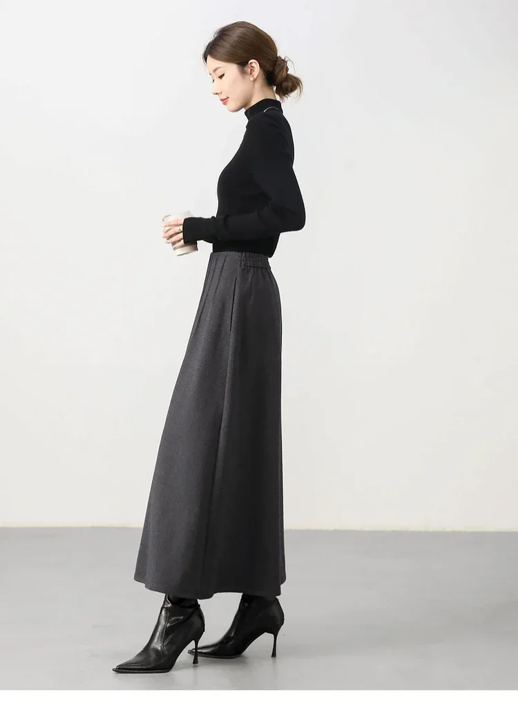 SENTUBILA Winter A Line Maxi Skirts Women 2024 Commute Business Office Elastic High Waist Long Skirt Female Clothes 144Q58134