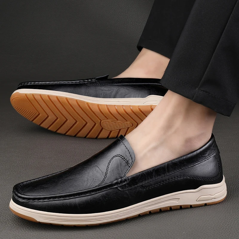 Luxury Brand Men\'s Loafer Shoes Genuine Leather Shoes Slip-on Business Shoe Wedding Shoes High Quality Man Breathable Drive Flat