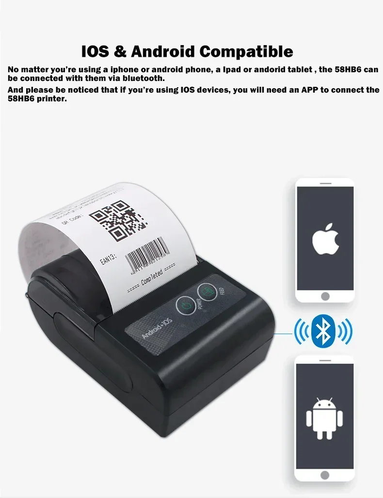 

New 58HB6 Portable Bluetooth 58mm Thermal Receipt Printer