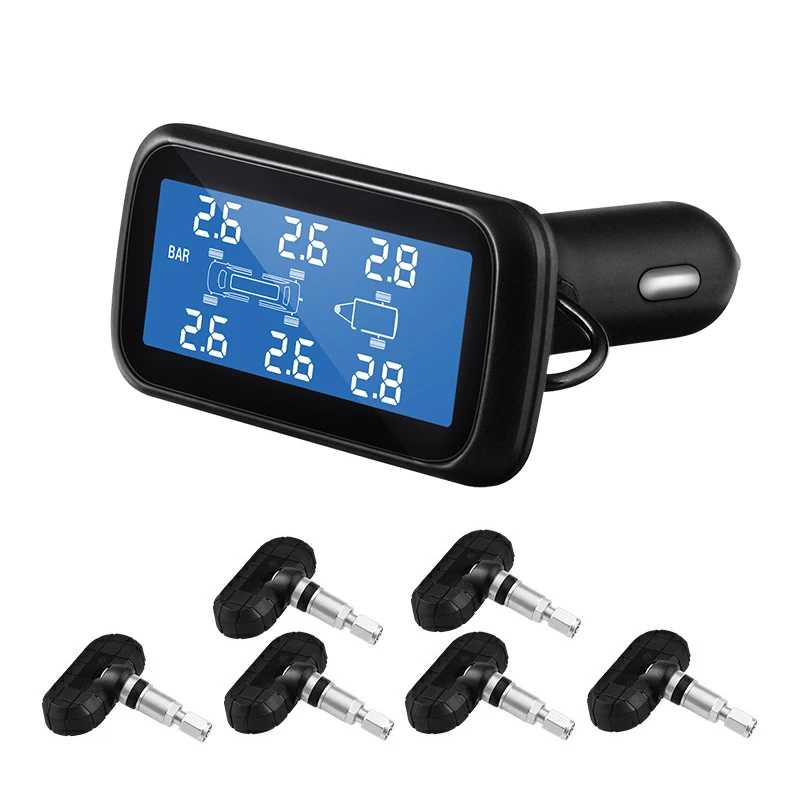 

Factory Direct Selling Wireless Radio Frequency Truck Universal 6 Wheel Tire Pressure Monitoring System Cigarette Lighter Style